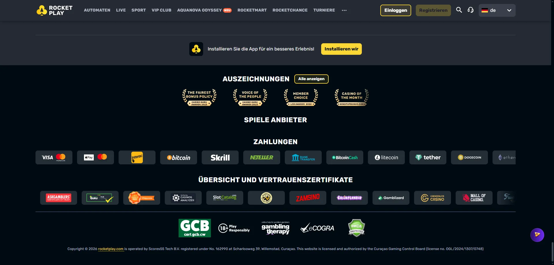 Rocketplay Casino deposit and withdrawal payment methods including crypto AUD