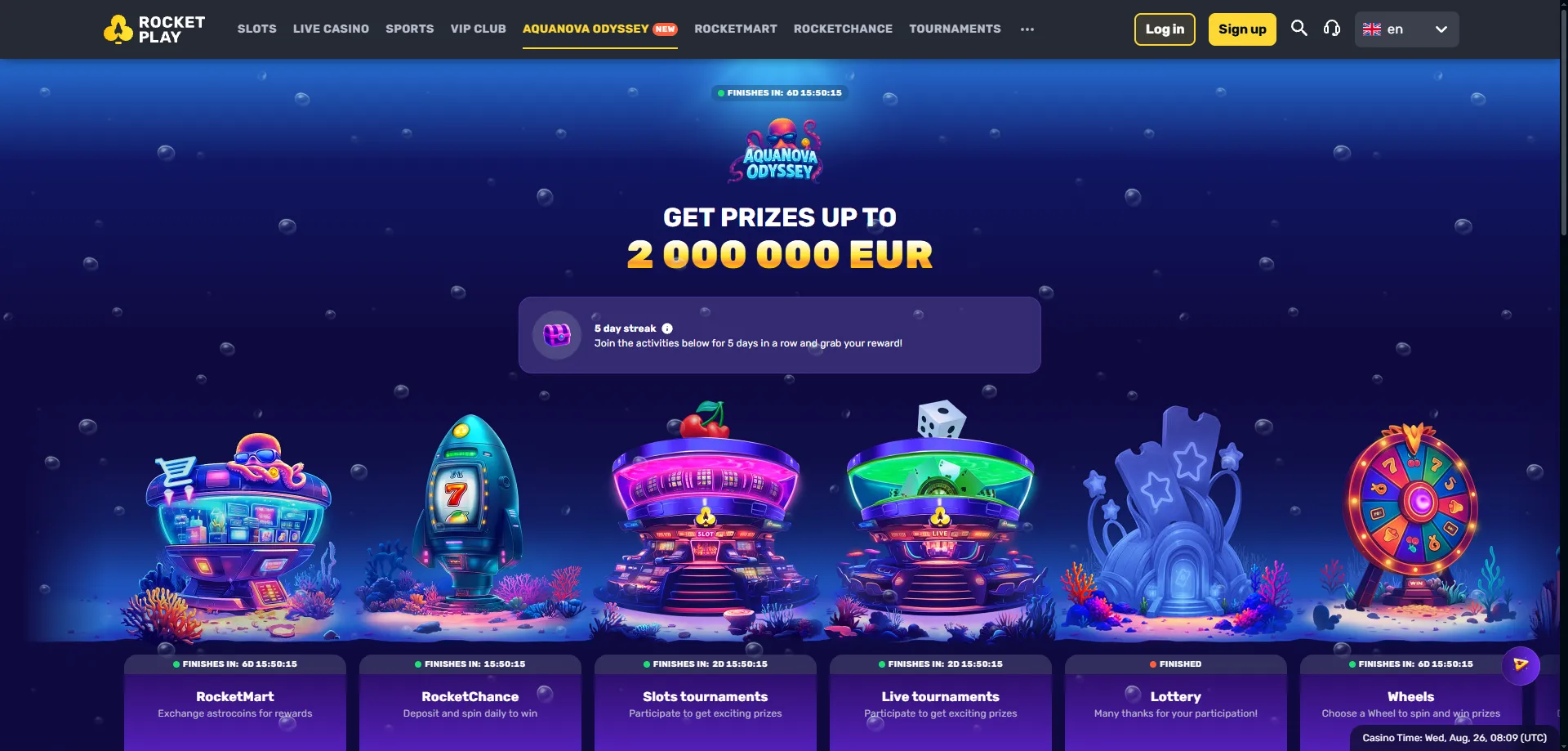 Rocketplay Casino welcome bonus — 100 free spins and 100% deposit match