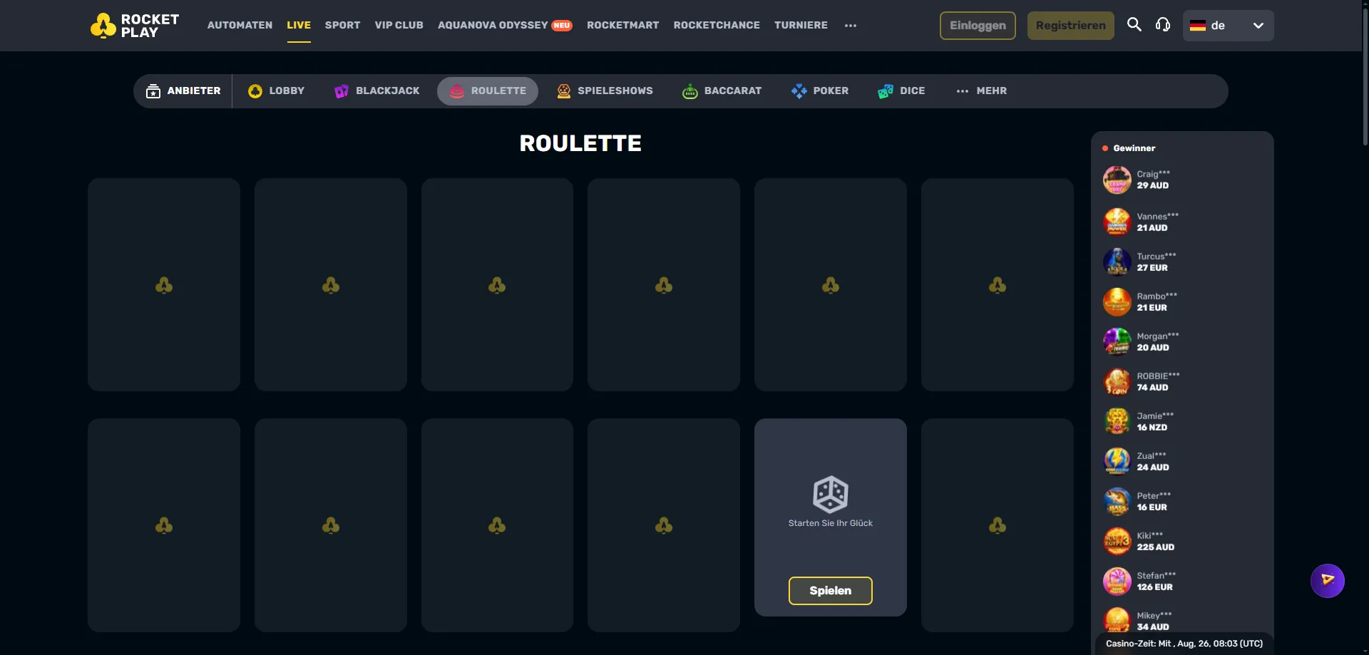 Rocketplay Casino live dealer and software providers overview